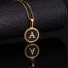 Gold 26 initial letters capital A to Z Alphabet pendant Stainless Steel black enamel Customized personalized name round charm chain necklace for couple lovers