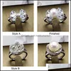 Paramètres de bijoux Brillant! Perle Anneau Sier / Or / Or Rose Perle Anneaux De Mariage Diy Pour Les Femmes Taille Réglable Réglage Drop Delivery 2021 Pvjmz