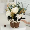 Decorative Flowers & Wreaths Artificial Flower Potted Furnishing Articles Simulation Rose Bow Home Decoration Red White Pink Straw Basket Pl