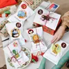 Christmas Decorations 24sets Biscuit Packing Supplies Snowman Gift Bags Xmas Stickers Kraft Paper Candy Bag Cookies Pouch