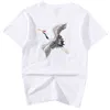 T shirt Mężczyźni Haft Chiński Zwierząt Bawełna Casual Ee S Kosztyczny Rękaw O Neck Retro Crane Summer Op Youth G1217