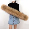 Jkp Big Raccoon Fur Collar for Hood Trim Scarf Natural Fur Collar for Parkas Coats Luxury Warm Winter Woman Scarf Custom Made H0923