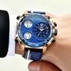 Lige мужские часы верхний бренд роскошный светодиодный спортивный водонепроницаемый хронограф мода двойной дисплей кожаные светящиеся военные часы для мужчин 210527