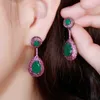 Cwwzircons Micro Pave Pink Cubic Zirconia Green Emerald Dangle Water Drop Silver Engagement Party Earring for Women CZ868 2106246870672