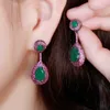 CWWZircons Micro Pave Pink Zirconia Green Emerald Dangle Water Drop Silver Engagement Party Oorbel voor Vrouwen CZ868 210624