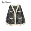 Snicaanse zwarte geruite trui za 2021 vrouwen losse casual pockets vest winter lente uitloper vrouwelijke tops femme chandails nieuwe y1110