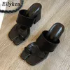 Pantofole Eilyken New Square Toe Design Tacco alto Summer Outdoor Slip on Dress Shoes Ladies Elegant Slides Sandal220308
