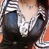 Lautaro Autumn Short Black Light Soft PU Leather Vest Deep V Neck Double Breasted Crop Top Women Stylish Sleeveless Jacket 211007