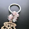 12st Captism Wood Design Keychain Favoriter med ängel för flicka Rosa Recuerdos de Bautizo Chopening med Organza Presentväskor Present H0915