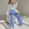 Gevşek Pileli Kadınlar Uzun Pantolon Katı Yüksek Bel Rahat Pantolon Cep Düğmeleri Kadın Streetwear Yaz Sonbahar Pantolon 2021 Q0801