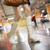Boots Flat Bottom Middle Heel High Tube Silver Women's Lace Up Shoes Large