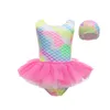 Kinder OnePieces Bademode Mädchen Meerjungfrau Badeanzug Kappe 2 stücke Bikini Baden Baby Dreieck Kind Bogen Bademode Anzug5077165