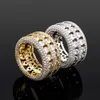 Hip Hop Rapper Pierścienie Mężczyźni Modka Prawdziwy złoty platforma Diamentowa pierścionek Hiphop Silver Bling Cubic Zirconia Stone Hollow Men's Rin278J