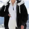Veste d'hiver pour femmes de mode peluche patchwork fermeture éclair poche à capuche vestes solides femmes rétro lâche manches longues plus taille manteau 211018