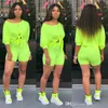 Sommar Kvinnor Shorts Tracksuits Solid Color 2 Två Piece Set Outfits Off One Shoulder Bow-Knot Crop Top Biker Jogging Kläder