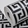 ギリシャのキーパターン白い壁紙現代の幾何学的なメタリックビニールの壁紙ロールティール、ブラック、シルバー、ローズゴールド