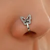 Anello al naso finto con farfalla di cristallo Clip non penetrante sull'anello al naso Polsino al naso in stile indiano Piercing finto Septum Nariz Jewelry