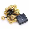 Strings Solar LED -lampor String Marockan Ball Lantern Fairy Light Chain Waterproof Golden Silver Case Patio Garden Lamp