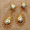 24 K jaune couleur or plaqué keshi perle ensoleillement boucles d'oreilles de style religieux pour femmes bijoux