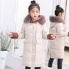 Zima Dziewczyna Kurtka Zagęszczona Coat Children Bawełny Wyściełane Odzież Długość Zagęścić Parka Płaszcz Faux Futro Outerwear Kid 211203