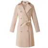 Women's Trench Coats White Coat For Women Vintage Double Breasted Slim Long Female Winter Office Lapel Solid Dress OL Ladies