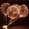 10 Pack LED Işık Up Bobo Balonlar Dize 18 inç Glow Şeffaf Helyum Balon 3 M Dizeleri Ile Parti Noel Düğün Dekor Için