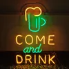 COME and DRINK Sign Fashion Beautiful Home KTV Bar xmas gift Wall Decoration Handmade Neon Light 12 V Super Bright