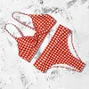 Qeils Bow Plaid Bikinis Push Up Bikini Correas Acolchado Cintura alta Traje de baño Retro Mujeres Sexy Biquini 210621