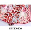 Kpytomoa kvinnor chic mode med knappar blommig utskrift shorts vintage hög elastisk midja sida ventiler kvinnliga korta byxor mujer 210611