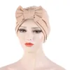 New Detachable Big Bowknot Stretch Turban Hat Women Muslim Candy Color Bonnet Hijab Scarf India Head Wraps Headwear