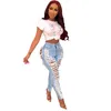 Jeans für Frauen Modekleidung sexy Persönlichkeit gebrochenes Loch gewaschen schlanker Stretch Denim Leggings lange Hosen 115