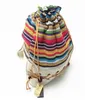 Original ethnic canvas sack pack lady cotton printed colorful backpack straw string