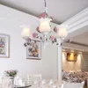 Lampade a sospensione Floreale E27 Lampadario a LED Fiore bianco Lampadari in lega di ferro Sala da pranzo Soggiorno Luci rosa Lampada Ragazze Camera da letto220M