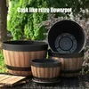 Résine Whisky Barrel Pot de fleur Pot de jardinière ronde Style Vintage Intérieur Extérieur Jardin Patio SCIE999 211130