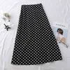 Zomer casual chiffon print dot-print rok vrouwelijke hoge taille midi geplooid dames zwart wit rood lang s streetwear 210619