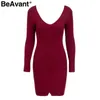 Abito maglione lavorato a maglia aderente con scollo a V BeAvant Vestito lavorato a maglia a maniche lunghe casual con spacco sexy Donna autunno inverno abiti donna 210709