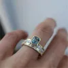 3 pçs ácido azul anéis de cristal para mulheres moda amarelo ouro cor casamento anel feminino marca luxo jóias presentes acessórios 237j