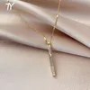 Titanium stål färg snabbkedja skal långt hängande halsband för kvinnor mode lyx flickas clavicle chain smycken