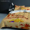 Ensembles de literie Housse de couette et taie d'oreiller jaune Happy Thanksgiving Home Textile Couette 2/3 pièces Arrivée