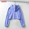 Tangada Kvinnor Candy Color Crop Hoodie Sweatshirts 2021 Oversize Ladies Pullovers Hooded Tops 2T16 Y0820