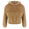 Bär Ohren Warme Plüsch Hoodies Frauen Herbst Schulter Crop Top Teddy Mode Pullover Kawaii Sweatshirt Harajuku Mit Kapuze Hoody 201212