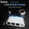 HOCO Car Charger 3 Sockets Cigarette Lighter Adapter Splitter 2 USB Car-Charger with Digital Display Voltage Meter Mobile Phones