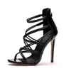 Sandaler Kvinnor Klädskor Sexiga Hollow Out Cross Ribbon High Heels Fashion Peep Toe 11cm Tunna Heeled Sandals 220228