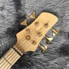 カスタムナチュラルカラーバター5弦マホガニーウッドベースギター9Vアクティブピックアップ電気ベース