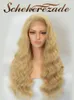 Syntetiska peruker Scheherezade 613 Blond spetsfront peruk med naturlig hårfäste lång vågig för svarta kvinnor 28 tum värmebeständig2266091