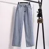 Neophil kış vintage moda geniş bacak denim pantolon yüksek wasit artı beden gevşek düz bayanlar eleangt tarzı katı kot p9714 210302