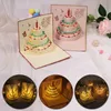 Greeting Cards 3D Happy Birthday Card For Girl Gift Up Cake With Music Light Envelope Postcard Anniversary Decor