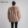 pink java 8128 arrival women winter clothes real fur coat natural jacket big long sleeve 211018