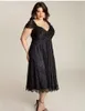 2021 New Tea Length Black Plus Size Mother Of The Bride Dress Short Sleeve V Neck Empire Waist Women Formal Gowns Custom Made 0431