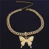 Stonefans Luksusowy Kubański Link Łańcuch Choker Naszyjnik Butterfly Wisiorek Dla Kobiet Hip Hop Linded Out Rhinestone Naszyjnik Biżuteria 169 R2